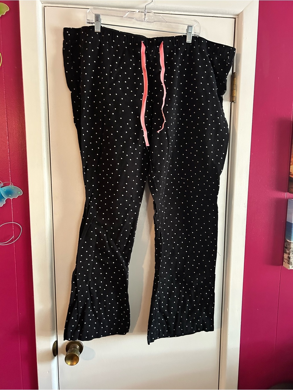 Black Polka Dot Pajama Pants with Pink Drawstring